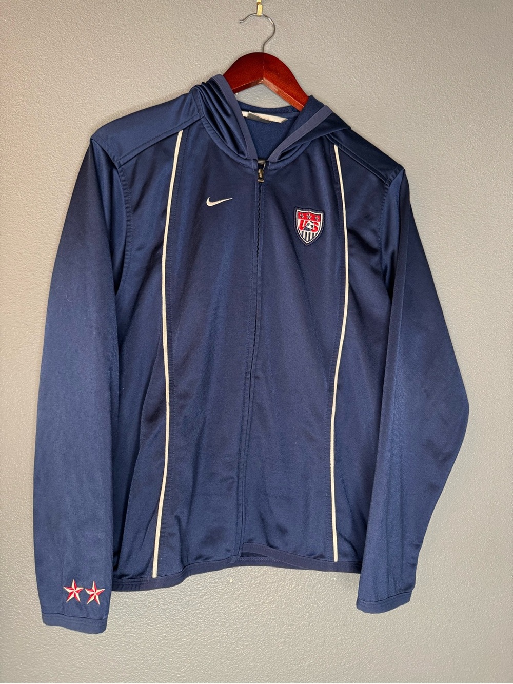 Vintage Nike USWNT USA Soccer Full Zip Hooded Track Jacket Navy Women’s M 8-10